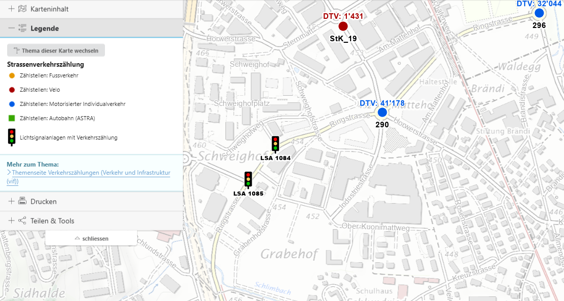 Neue Karte im Geoportal: Strassenverkehrszählung