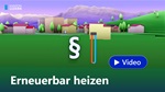 Bild mit Gebäuden, Wärmepumpe und Button zum Anklicken des Videos